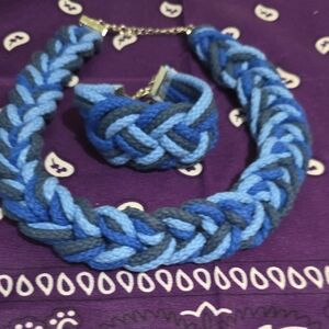 Handmade Braided Blue Gradient Necklace & Bracelet Set